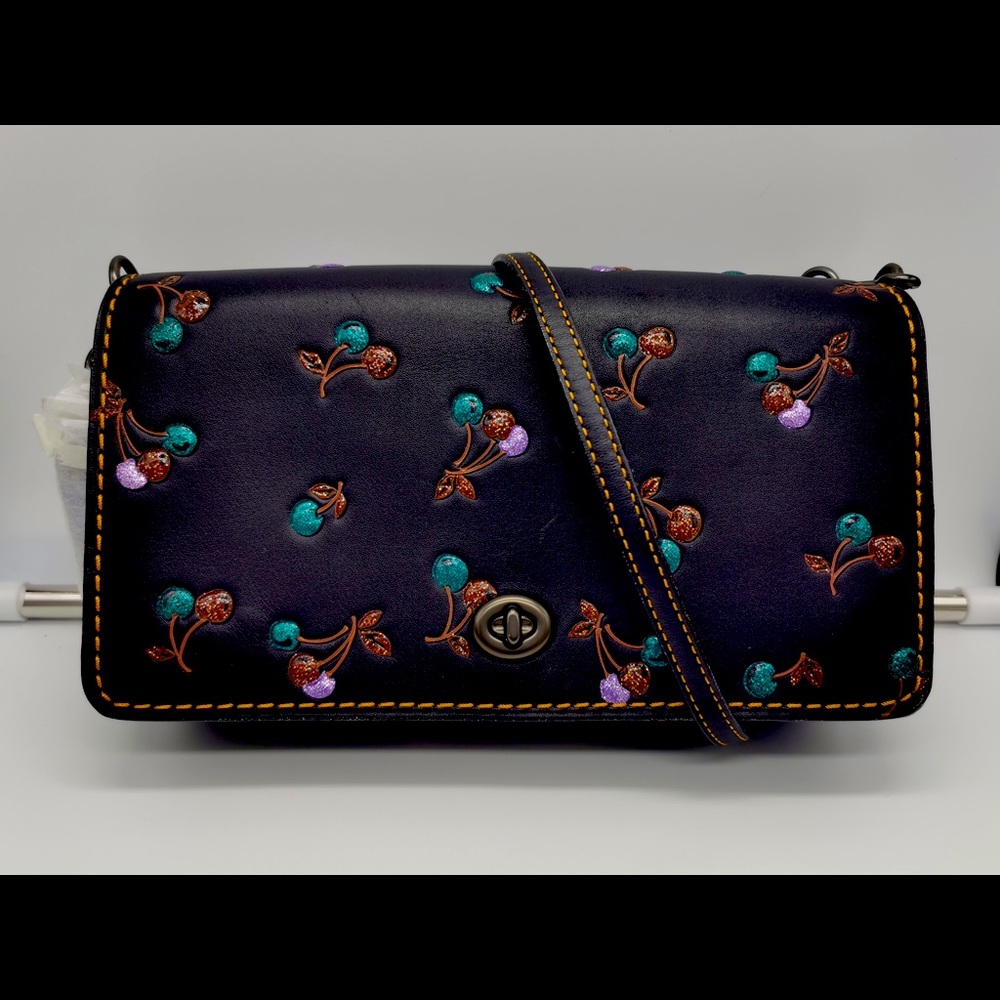 COACH 1941 Dinky with CHERRY PRINT black crossbody